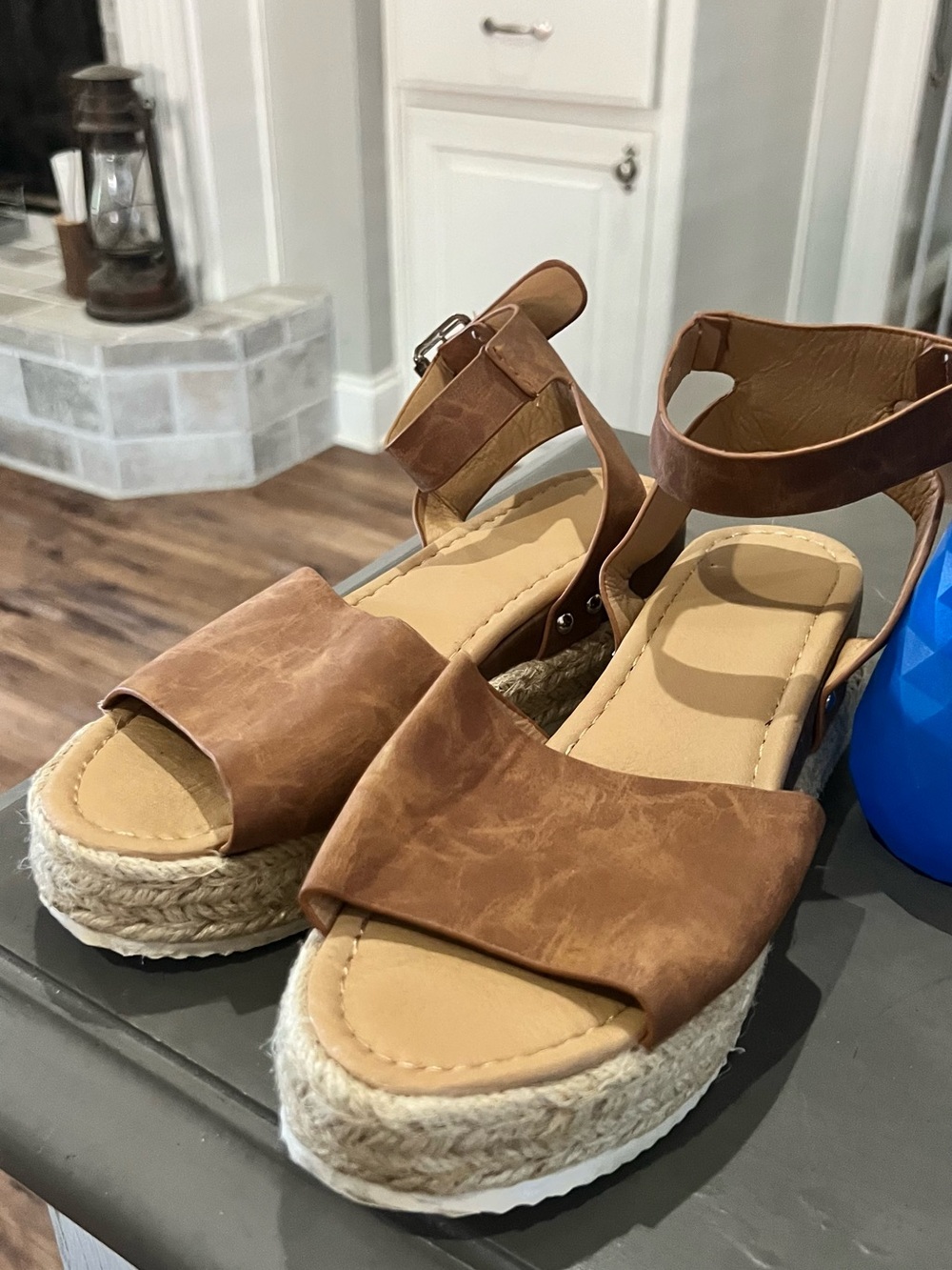 Women’s Brown Espadrille Platform Sandals with Ankle Strap